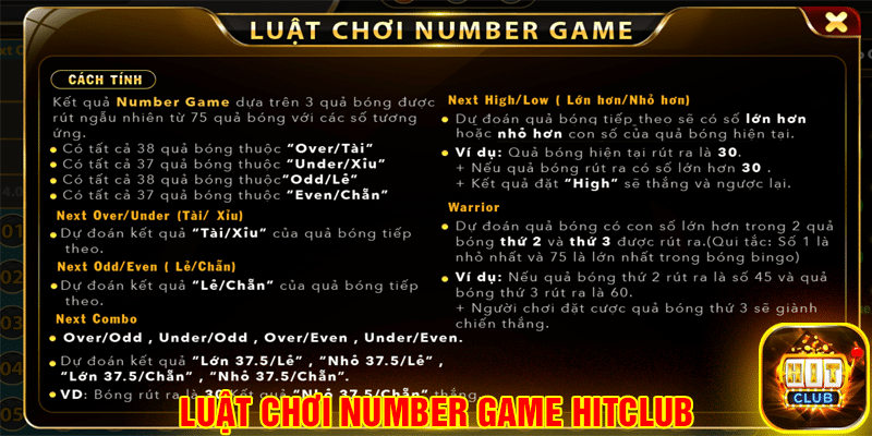 Luật chơi Number game Hit Club